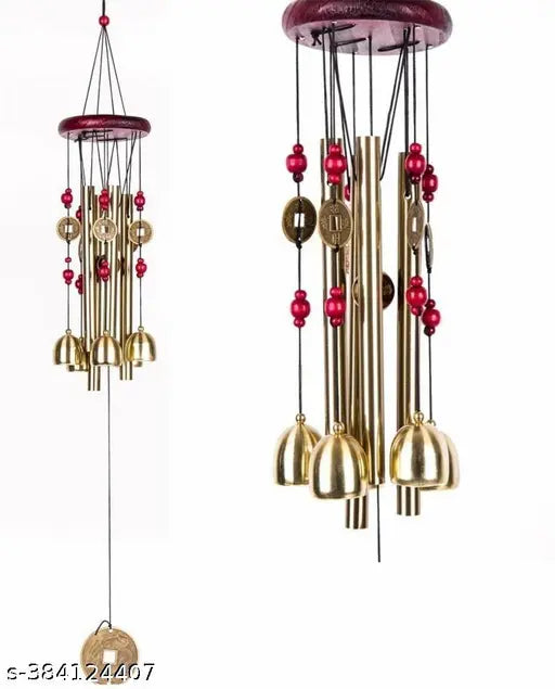 21-Inch Metal Wind Chimes with 4 Pipes & 5 Bells – Feng Shui Hanging for Balcony, Garden & Home Decor