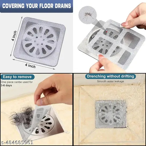 20-Pack Disposable Shower Drain Hair Catchers – 4"x4" Mesh Stickers