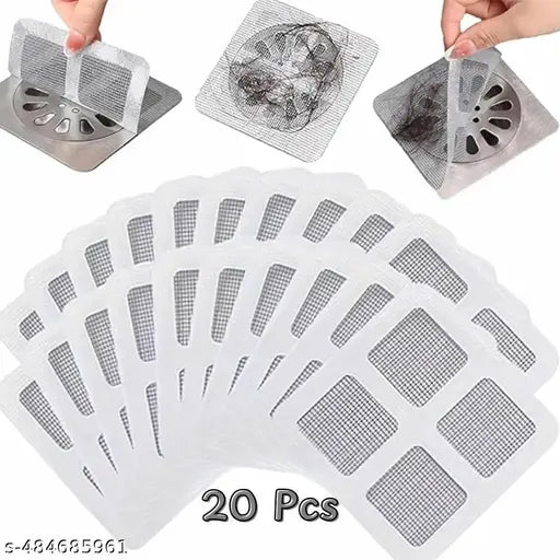 20-Pack Disposable Shower Drain Hair Catchers – 4"x4" Mesh Stickers
