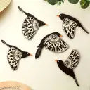 Kalasagar Premium Wooden 3D 5 Pieces Birds on Rope Wall Art Panel | Wood Bird Folk Art Wall Hanging Art Decoration Item for Living Room, Bedroom, Drawing Room, Dining Room & Office (Orange)
