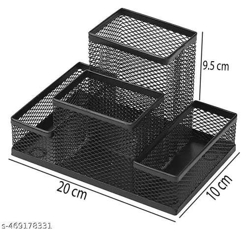 OCHHAV Metal Desk Organizer with 4 Different Compartment, Metal Mesh Desk Organizer Stationary Storage Stand Pen, Pencil Holder for Office, Home, and Study Table.