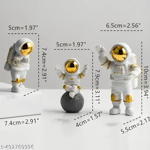 AccuPrints 3-Piece Golden Astronaut Figurine Set – Home, Office & Desk Decor Showpiece