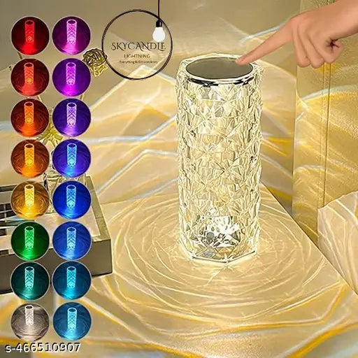 Skycandle 16-Color Changing Rose Diamond Crystal Lamp – USB Rechargeable Table Lamp (21.5 cm, White Crystal)