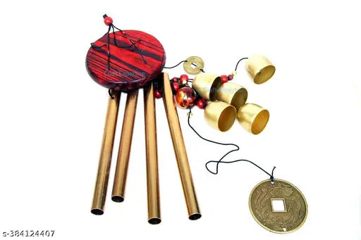 21-Inch Metal Wind Chimes with 4 Pipes & 5 Bells – Feng Shui Hanging for Balcony, Garden & Home Decor