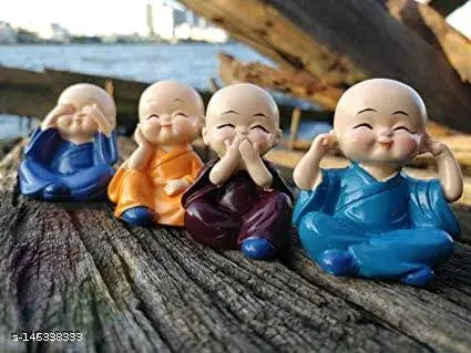 Set of 4 Decorative Baby Monk Statues – Peaceful Buddha Figurines for Home & Office Decor