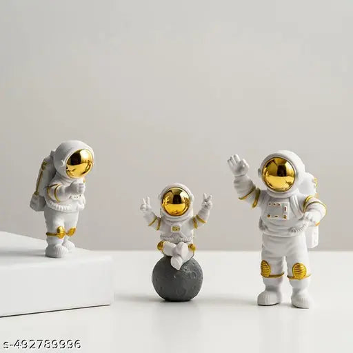 AccuPrints 3-Piece Golden Astronaut Figurine Set – Home, Office & Desk Decor Showpiece